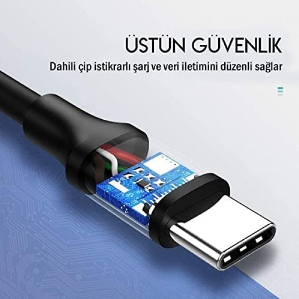 USB C til USB C 3A Hurtiglading og Datakabel Svart 1,5 meter