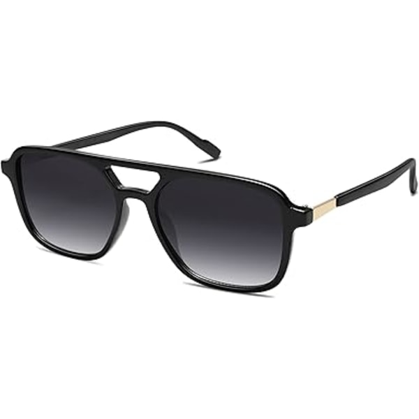 Retro Aviator Solbriller til Kvinder Mænd, Trendy Rektangulære Dame Herre Solbriller SJ2202 Black Frame/Grey Grading Lens