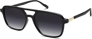 Retro Aviator Solglasögon för Kvinnor Män, Trendiga Rektangulära Dam Herr Solglasögon SJ2202 Black Frame/Grey Grading Lens