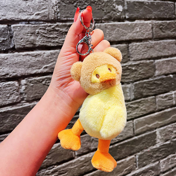 Söt liten docka, parväska hänge, plyschleksak docka nyckelring, docka hänge Plush Head Cover Duck Little Bear
