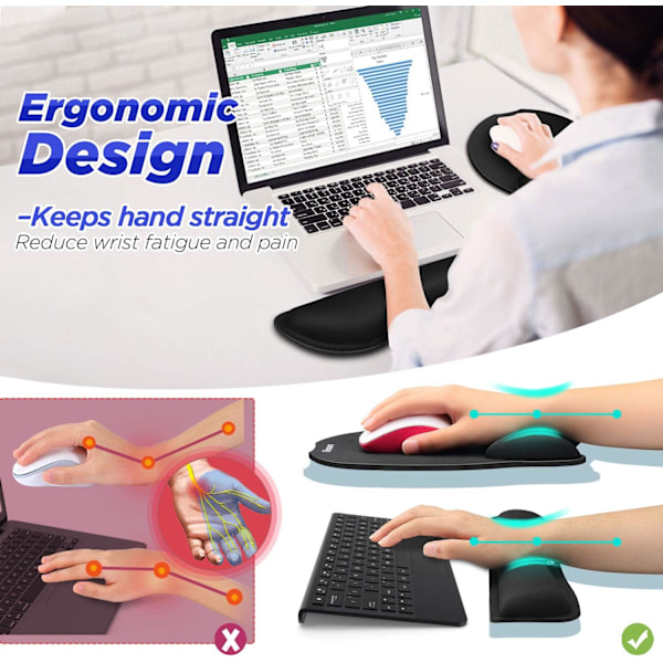 Opgrader Forstør Superfin Fiber Blød Glat Gel Ergonomisk Musemåtte Håndledsstøtte og Tastatur Håndledsstøtte til Computer, Laptop, Mac,