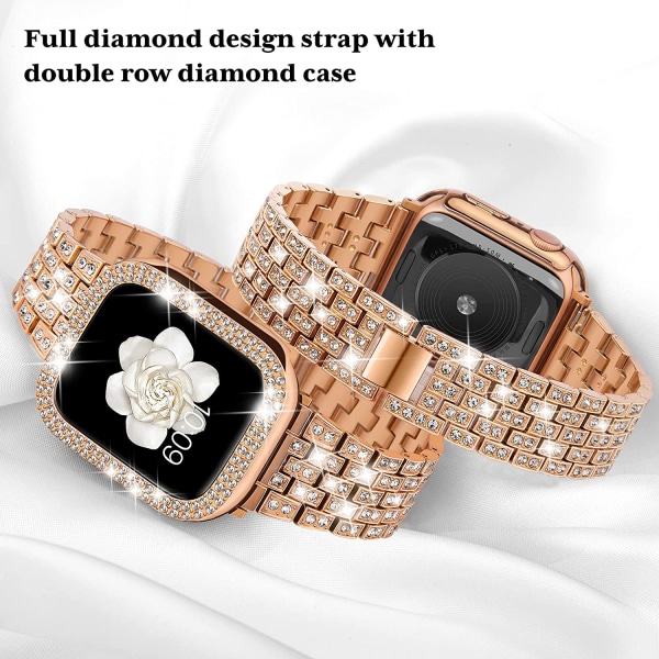 Kompatibelt Apple Watch-armbånd med etui Serie iwatch6/5/4/3/2/1, Bling Full Diamond Rhinestone Kvinner Jente, Rosegold(42mm)