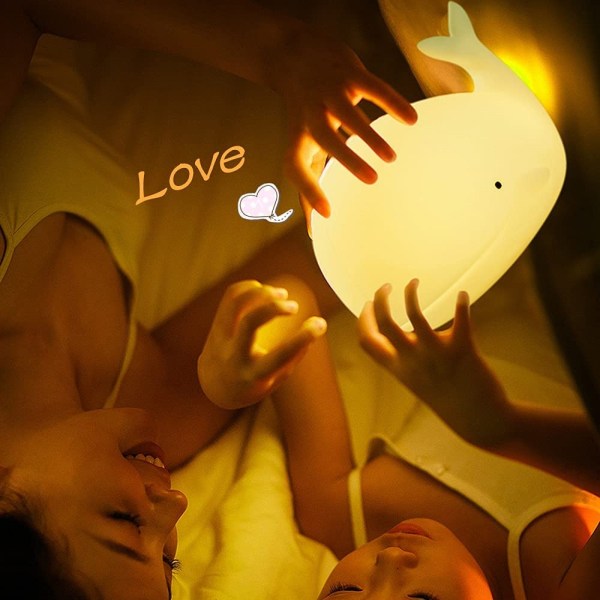 LED Söt Baby Nattlampa Barnlampa Whale 7 Färgskiftande Bärbara Silikonlampor för djur USB Laddbar för Nattlampor för barns sovrum