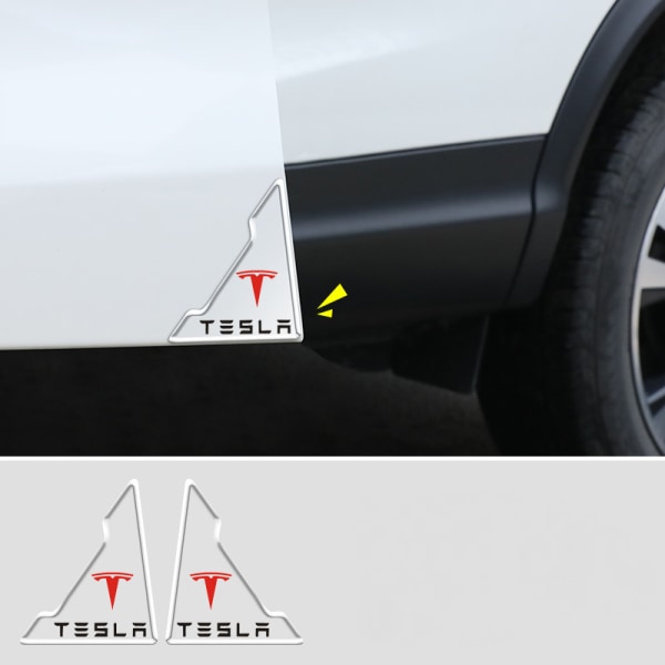 Antikollisionshörnskydd för bilens ytterdörr, PVC-dörrbumpkant anti-scratch gummiskyddsfilm-Tesla (paket med två)