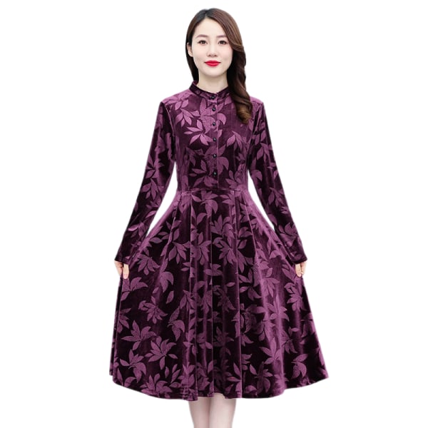 Höst & vinter långärmad Cheongsam-klänning Elegant klänning av hög kvalitet temperament damklänningar (lila 3XL)