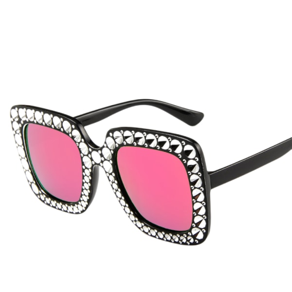 AVEKI Oversize Square Sparkling Sunglasses Retro Thick Frame Sunglasses, Black-Pink