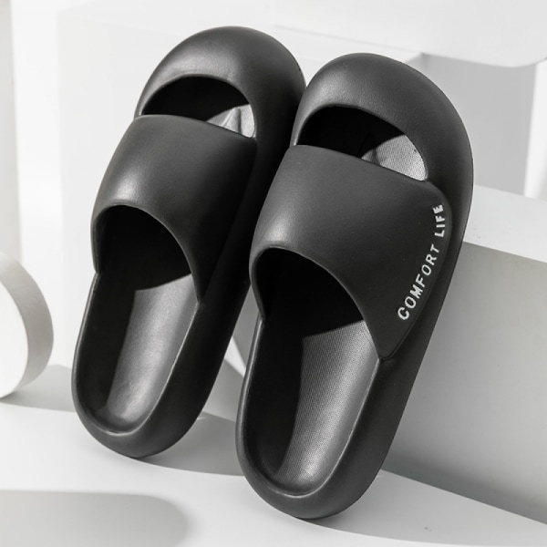 Ultramjuka tofflor Badrum Halkfria skor med tjock sula Snabbtorkande plattform duschhem för män-svart(40-41)