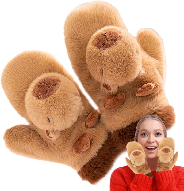 Plush Capybara-Vantar, Vintervantar Capybara Plush | Vantar för Kallt Väder, Vindtäta Cykelvantar, Pingvinvantar för Körning
