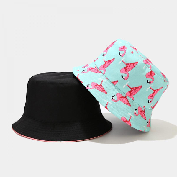 Søt bøttehatt Strand Fiskehatt for Kvinner, Reversibel Dobbeltsidig Bruk Unisex (Flamingo, Rosa)