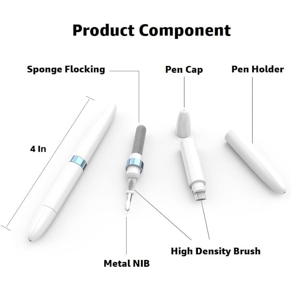 ECP4in1 for Airpod Cleaner Kit Utstyrt med en Flocked Sponge en Metal Pen Tip 2 High-Density Brush Easy Clean Hard-to-Touch Place Ea