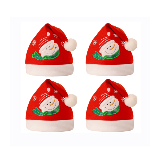 4-pack julhatt tecknad hatt Lyxig plyschhatt för julkostymfest och högtidsevenemang (tecknad snögubbe broderad hatt)