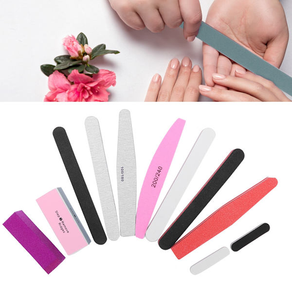 12 st Nail Art Manikyr Pedikyr Verktyg Set Nagel Slipning Svamp Filer Buffer Polish