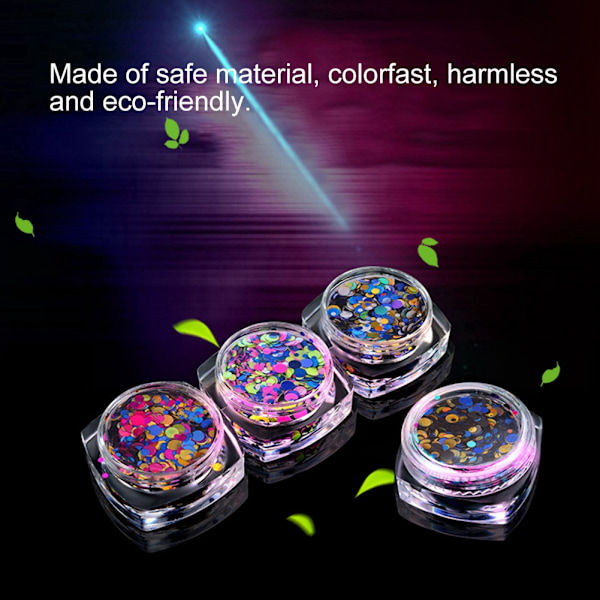 12 flaskor nagelkonst runda paljetter glitter glanspulver manikyr dekoration