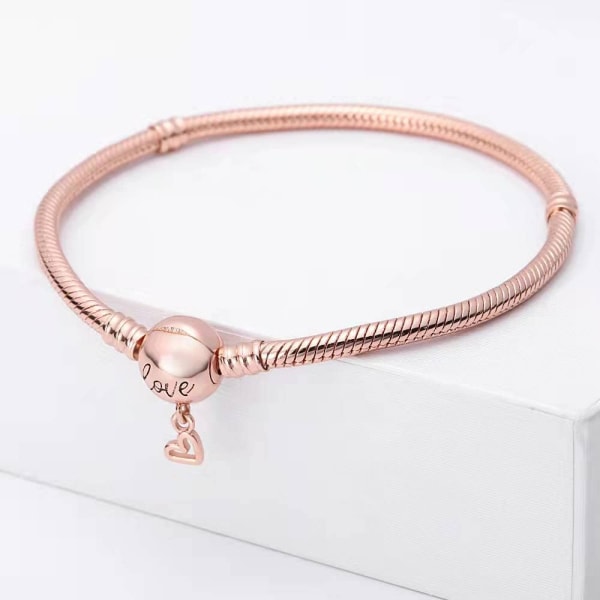 AVEKI 925 Sterling Silver Rose Gold Ormkedja Armband Grundläggande Berlock Armband Passar Alla Berlocker, med KÄRLEK gåvor för Tonårsflickor Kvinnor, 6,7 tum/17 cm