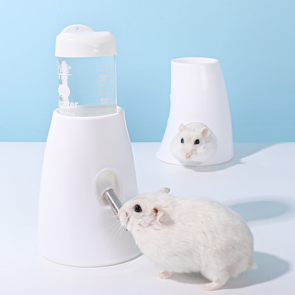 Hamster Automatisk Vannflaske Drikkefôrer Dispenser Flaske 80ML med Matfôrerstasjon Skål Kjæledyrbeholder for Små Dyr