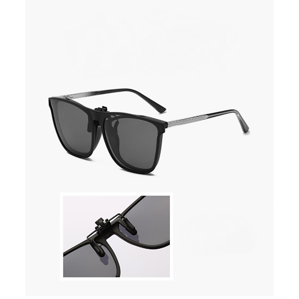 Polariserede Clip-on Solbriller - Solbriller Clip-on Briller til Mænd Kvinder, Store Stel Clip-on Flip-up Solbriller til Kørsel Fiskeri Udendørs-Sort