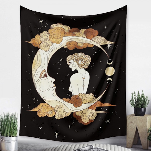 Tarot Moon Gobeläng Väggbonad Guld Stjärnhimmel Gobeläng för Sovrum Måne (GT320001, 71 X 91 Tum)