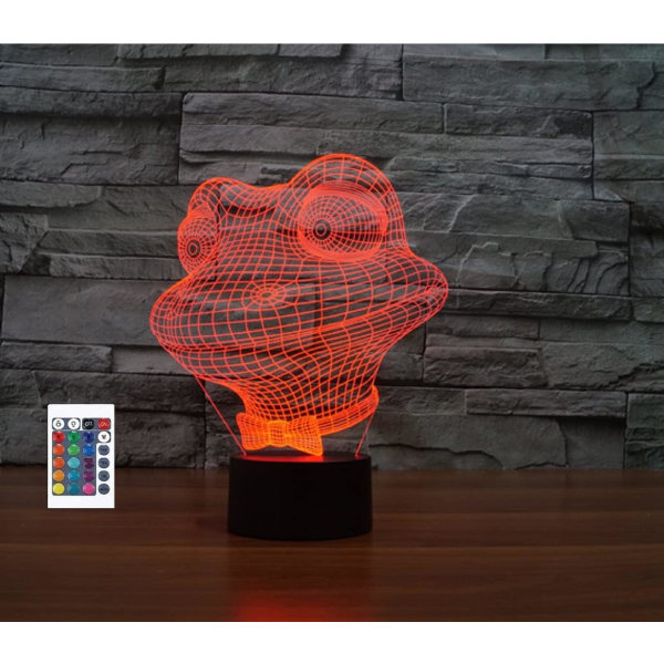 WJ 3D Frog Fjärrkontroll 16 färg Nattljus Illusion Akryl LED Bordslampa Sänglampa Barn Sovrum Skrivbord Inredning Födelsedagspresenter Leksak för barn