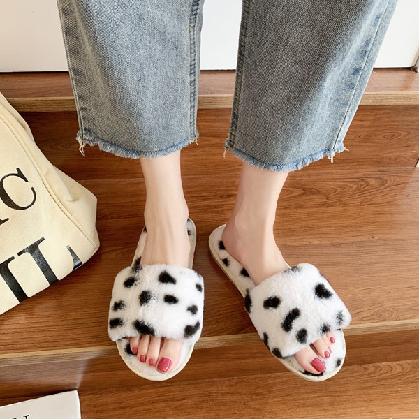 Fluffiga tofflor med öppen tå för kvinnor Indoor Memory Foam, Comfy Fuzzy Womens Summer House Tofflor Halkfria（8-9）