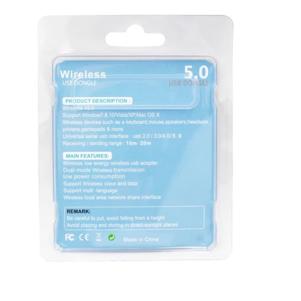 5.0 Bluetooth-adapter USB-adapter Stasjonær datamaskin Driver-fri adapter Bluetooth-lyd mottaker，9pack