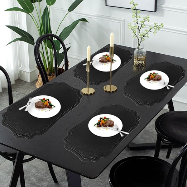 Mustat pöytätabletit, 6 kpl, käännettävät keinonahkaiset tabletit, pyyhittävät, lämmönkestävät, liukumattomat, vedenpitävät, ympäristöystävälliset Black1b Large
