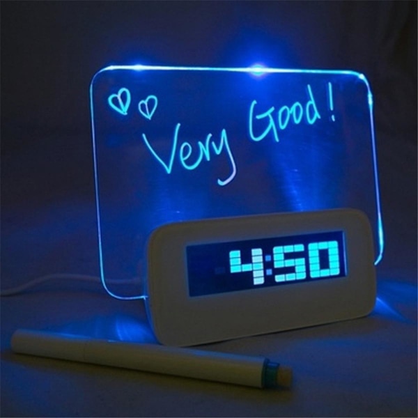 Snooze-meddelandetavla väckarklocka, fluorescerande musiksensor LED-väckarklocka