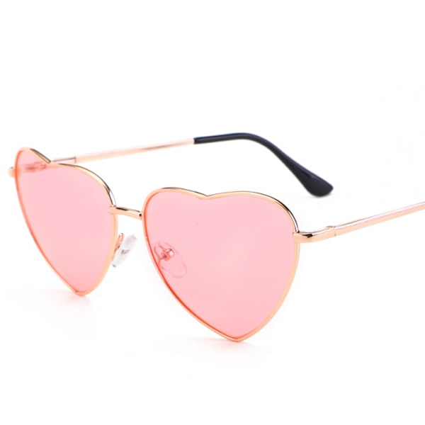 Hjerteformede solbriller for kvinner, fasjonabel stil, metallramme, UV400-beskyttelseslinse - Gull / Klar rosa