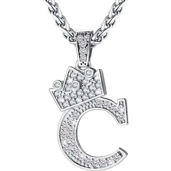 Krona Initial A-Z Halsband, Iced Out Letter Hänge med 22-24 Tums Kedja, Män Kvinnor Bling Hip Hop Alfabet Namn Smycken Present Big In K Black