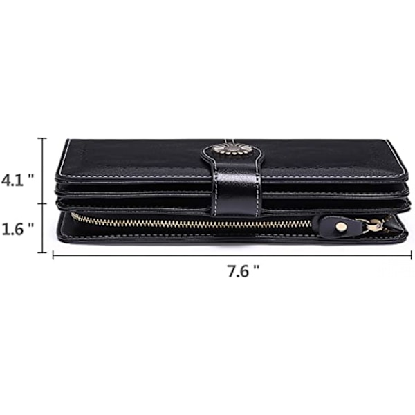 Plånböcker för kvinnor Läder Kreditkortshållare med RFID-blockering Stor kapacitet Wristlet, 1-Wax-Svart