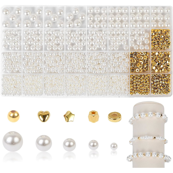 1674 st pärlor för armband, pärlor för smyckestillverkningssats, berlocker för DIY-armband Smyckestillverkningstillbehör för vuxna Parent White