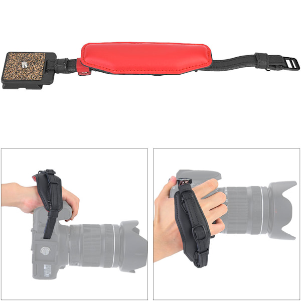 Läder handledsrem med snabbkopplingsplatta för DSLR SLR digitalkamera (röd)