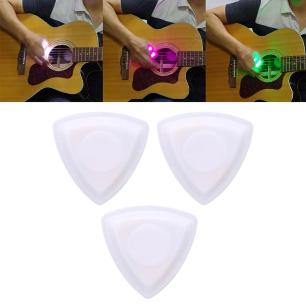 3 st LED-gitarrplektrum, vita, gröna, lila, lysande plektrum för elgitarr, akustisk gitarr, bas, ukulele