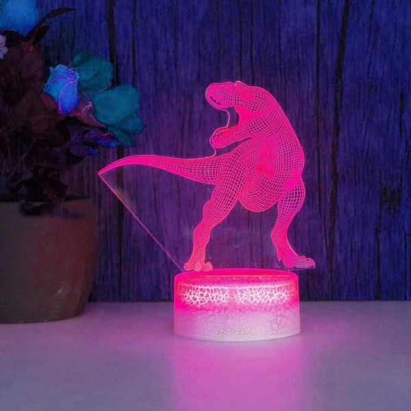 WJ 3D Dinosaur Natlampe Lampe Illusion Natlampe 16 Farve Skiftende Bord Dekoration Lamper Gave Akryl Flad ABS Base USB Kabel Legetøj