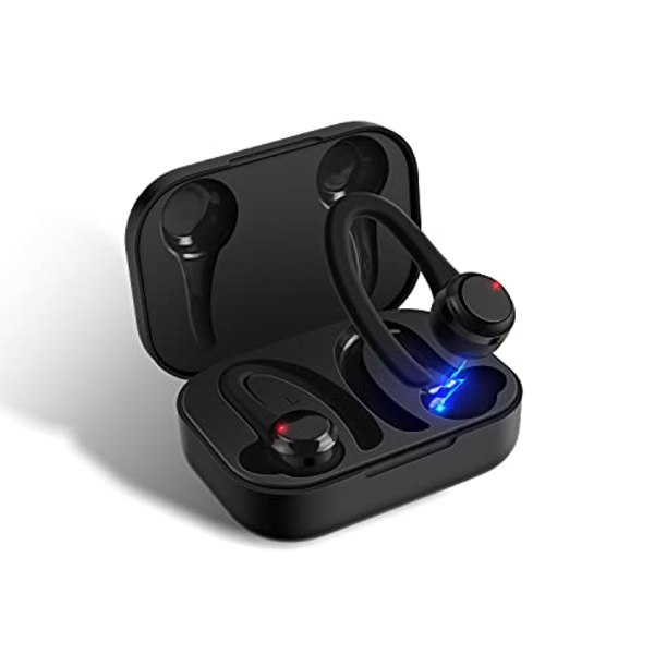 Bluetooth Earbuds True Wireless Headset med Öronkrokar IPX5 Vattentäta hörlurar Inbyggda Mic Headset för sportlöpning (svart)