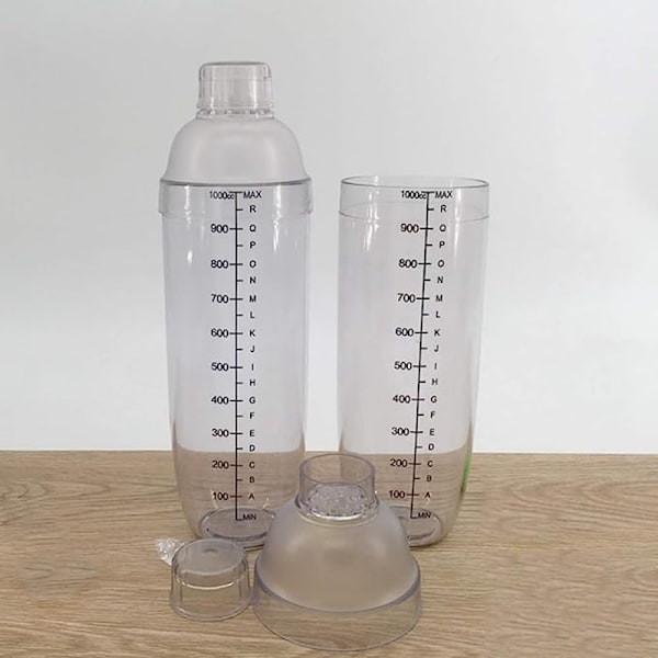 Köksmåttkopp, plastcocktail shaker, dryckesblandare handskakare kopp med vågar, transparent (33 oz / 1000cc)