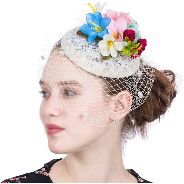 Festmiddag Bryllup Mesh Glamourøs Hat Damer Ny Millinery Fancy Blomst Bryllup Tiara Brud Damer Banket (Farve: Beige)