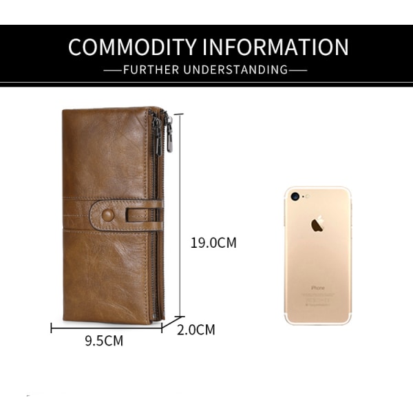 Plånbok för kvinnor Äkta läder Kortfodral Telefon Checkbook Organizer Dragkedja Myntväska, Svart