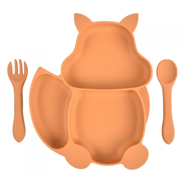 Baby Plate Bowl, Baby Cutlery Set Mini Silicone Dinner Tableware (Dinner Plate + Plastic Spoon) Orange