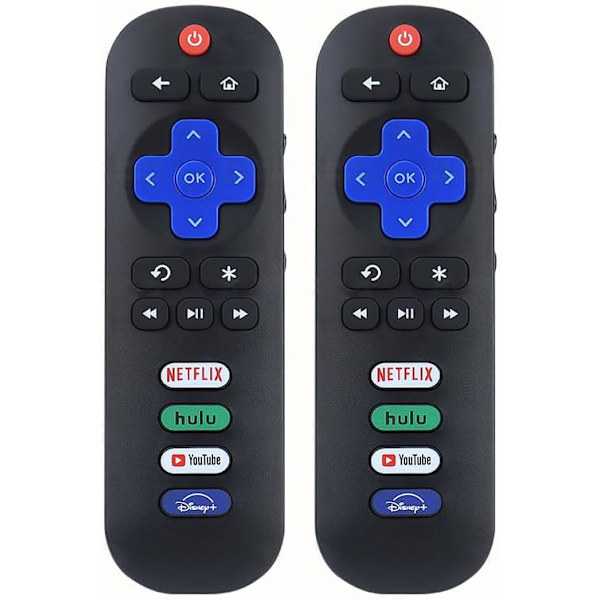2-pack fjärrkontroll endast för Roku TV, kompatibel med TCL Roku/Hisense Roku/Onn Roku/Sharp Roku/Element Roku/Westingho Black