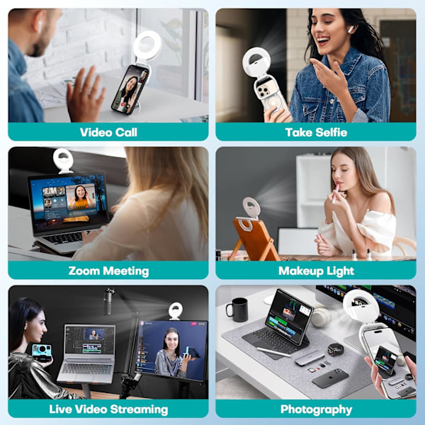 Selfie Lys Magnetisk Monterings Video Konference Belysning med Stativ, Genopladelig Ring Lys Bærbar Telefon LED Lys til Telefon, iP
