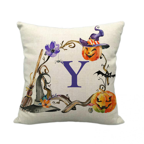 Kasta kuddfodral engelsk alfabet Halloween  tryck linne kuddfodral för sovrum vardagsrum soffa stol kuddfodral  gåva（bokstav  Y）