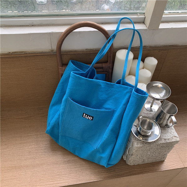 Blå Taske Fashion Koreanske Kvinders Taske En Skulder Stor Kapacitet Fashion Print Shopping Taske Canvas Tote Taske