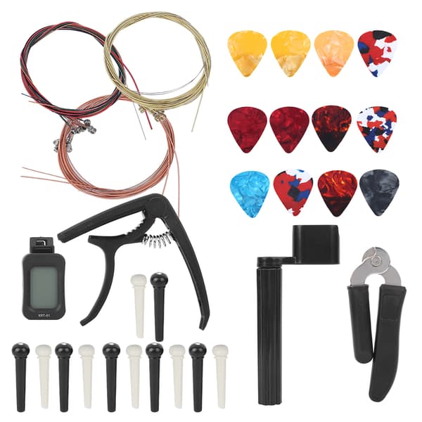 Gitarrtillbehör Kit Stämmare Strängar Byte Cutter Winder Capo Pins Picks Combo Verktyg
