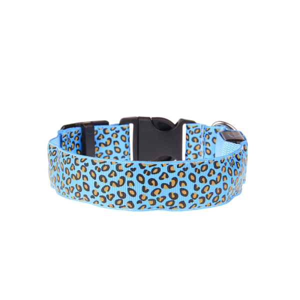 2 LED-lysande hundhalsband med leopardblixt valphalsband nattsäkerhetsbelysning justerbart halsband (M, blå)
