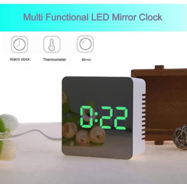 Multifunksjonell LED-nattlys med digitalt speil og alarm