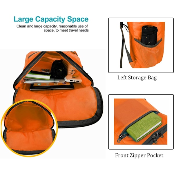 Vikbar Ryggsäck, 20L Lättviktig vattenavvisande Rese Vandringsryggsäck för Utomhussporter Camping Dagsryggsäck orange
