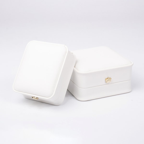 PU-läderhalsband presentförpackning Vita gömma armbandsbehållare Smyckeförvaringsfodral med guldpläterad järnkrona liten hängande box (vit)