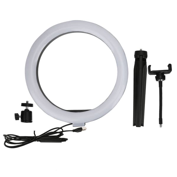 Plastik 10 tommer USB-ringfyldlys-sæt med slange, mobiltelefonclips, bordstativ til live-udsendelse og makeup