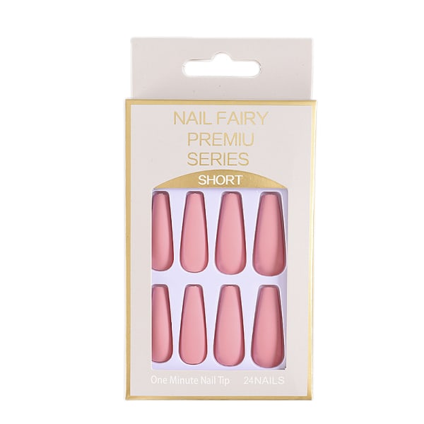 Matte Falske Negle Medium Pure Color Ballerina Fuld Dækning Kunst Falske Negle Tips Tryk på Negle 48Pcs til Kvinder og Piger (pink)