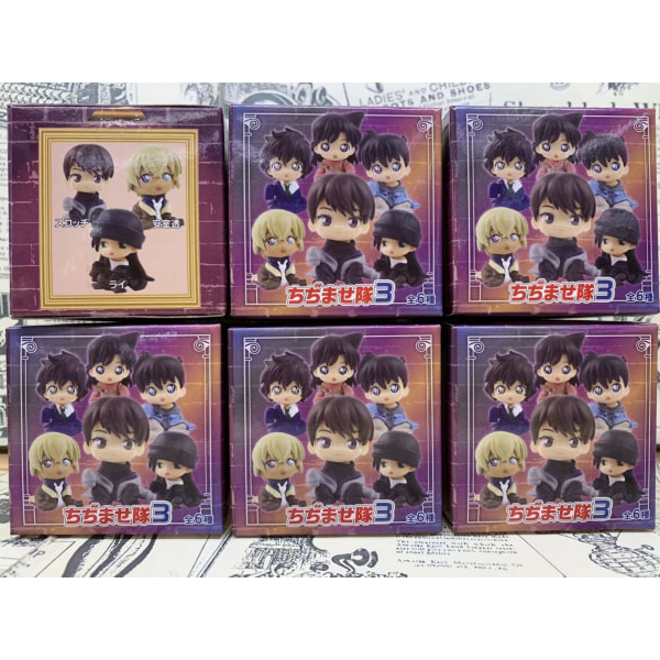 (6 stycken) Detective Conan anime-figurer, 6 Q-version Conan Kidd äggbox figurin figurer, bilprydnader-6 stycken 6 pieces